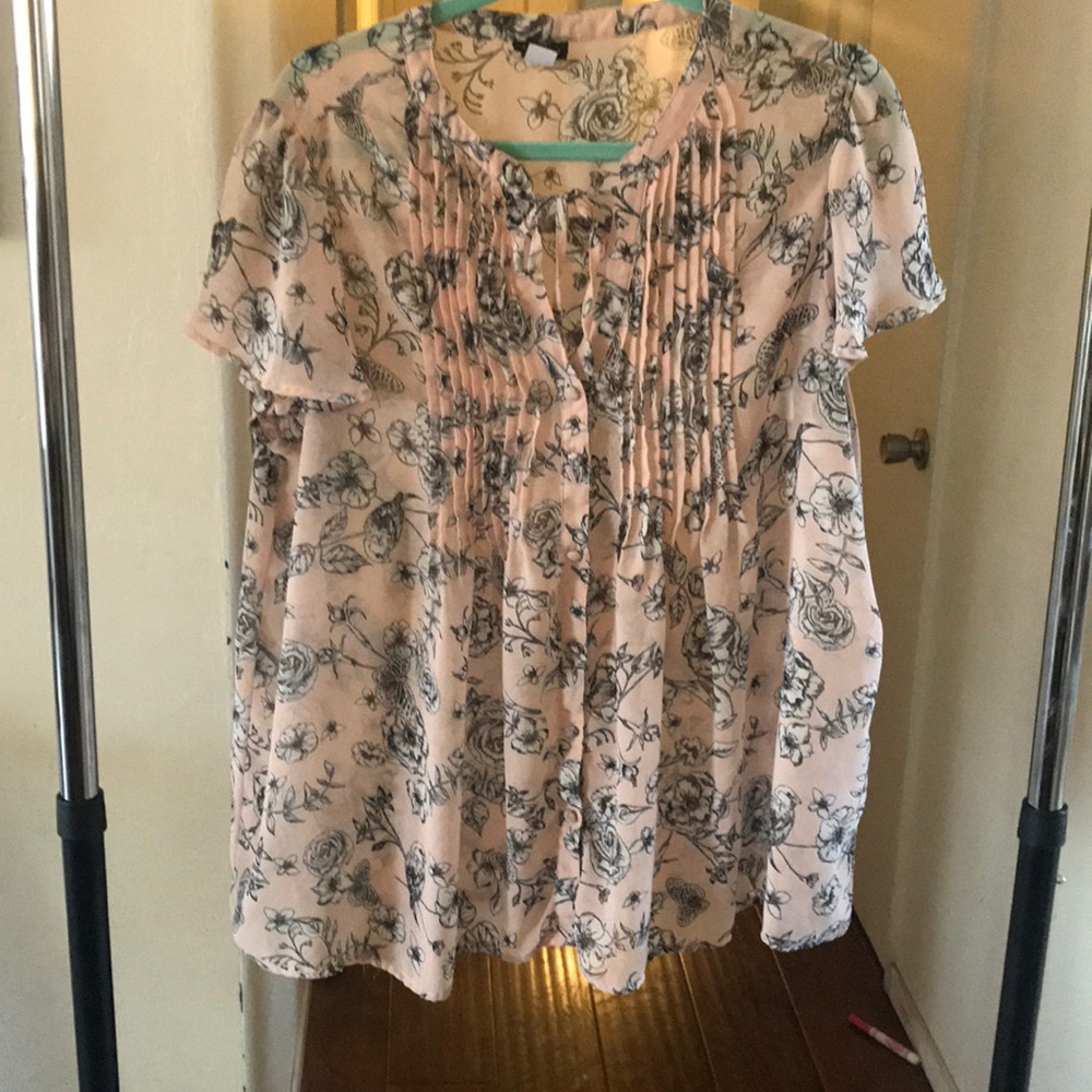 + SIZE FLORAL PRINT PLEATED CHIFFON TIE FRONT TOP